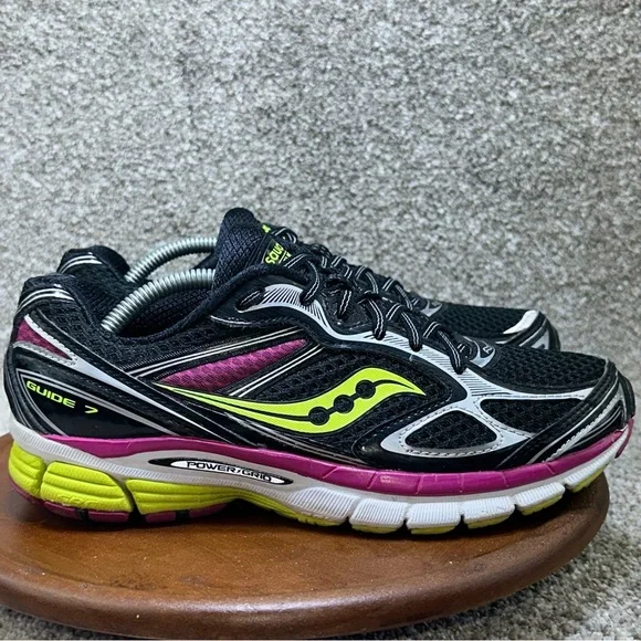 Saucony Glide 7 Women's Running Sneakers Size 7 Green Purple Black Saucony Shoe - Picture 3 of 10